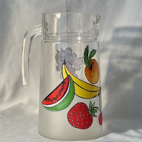 Vintage frosted Glass Pitcher Fruit Themed,  made in France - Picture 5 of 9